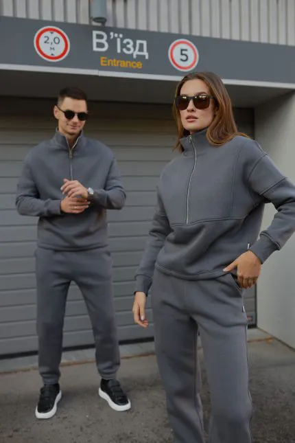 Парні костюми зі стійкою з флісу графіт
