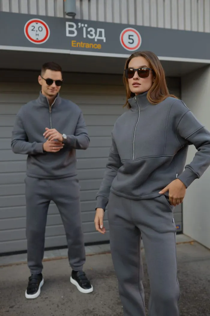 Парні костюми зі стійкою з флісу графіт Фото - 2