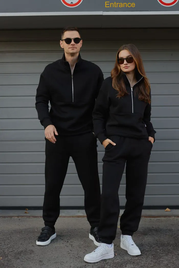 Парні костюми зі стійкою з флісу чорні Фото - 1