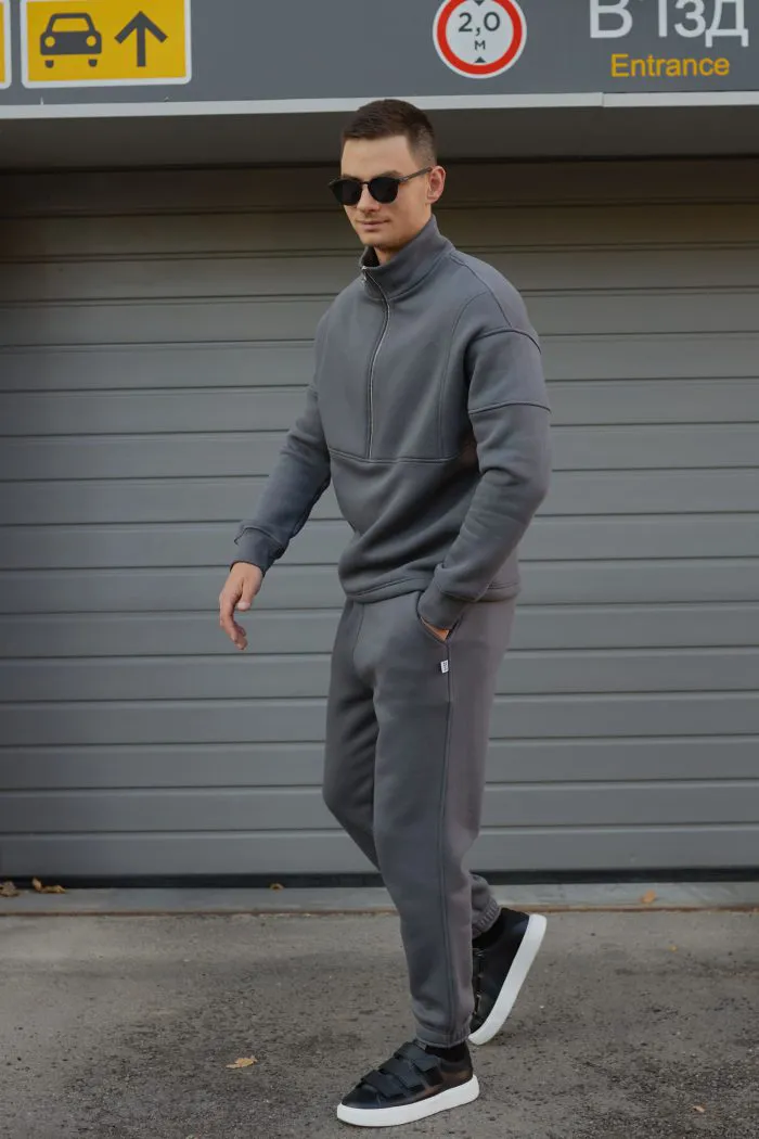 Костюм зі стійкою з флісу чоловічий графіт Фото - 1