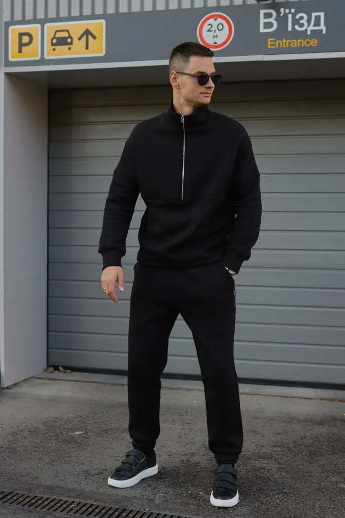 Костюм зі стійкою з флісу чоловічий чорний Фото - 1