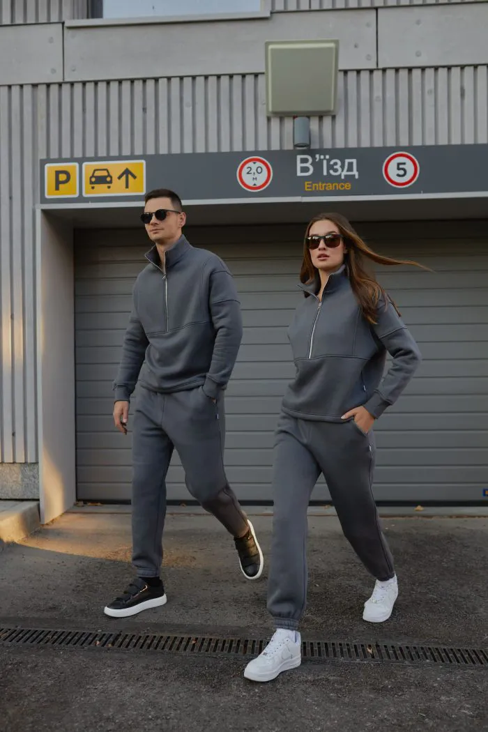 Парні костюми зі стійкою з флісу графіт Фото - 3