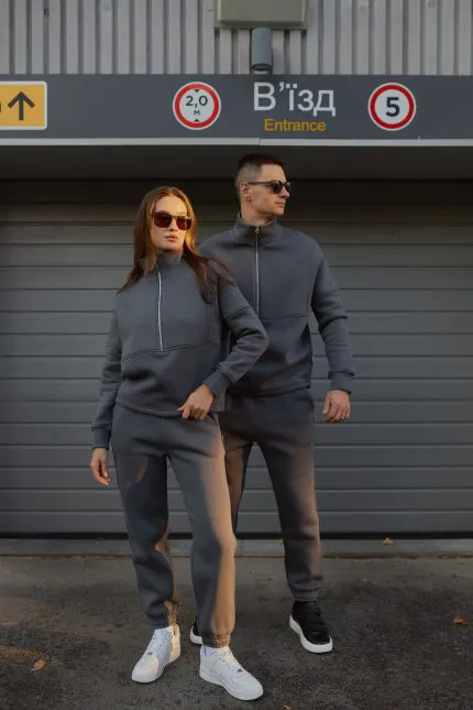 Парні костюми зі стійкою з флісу графіт