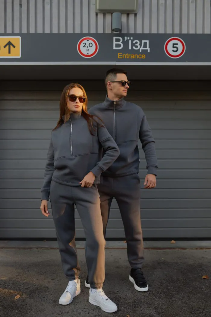 Парні костюми зі стійкою з флісу графіт Фото - 1