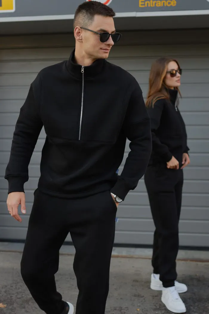 Парні костюми зі стійкою з флісу чорні Фото - 4