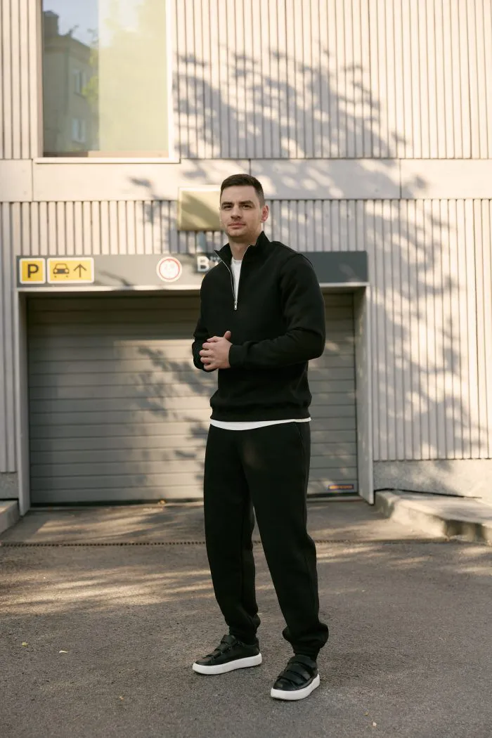 Джемпер на блискавці з флісу чоловічий чорний Фото - 4