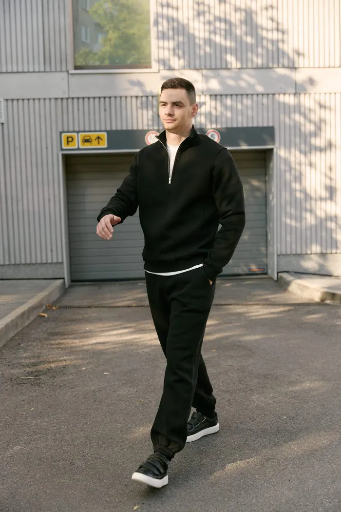 Джемпер на блискавці з флісу чоловічий чорний Фото - 2