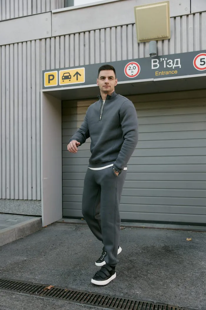 Джемпер на блискавці з флісу чоловічий графіт Фото - 4