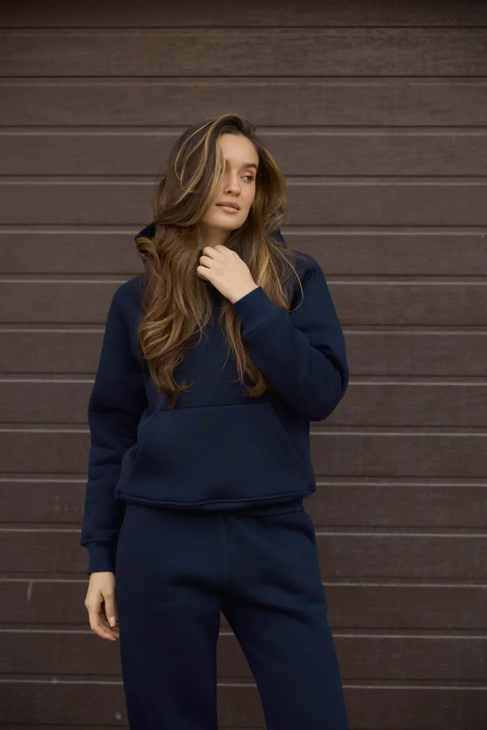 Костюм реглан з флісом жіночий темно-синій Фото - 2