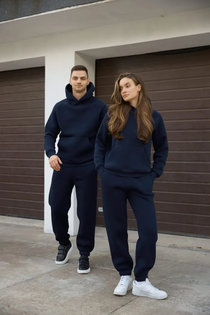 Парні костюми реглан з флісом темно-сині Фото - 1