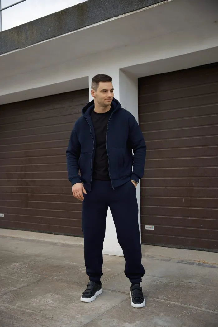 Костюм на блискавці з флісом чоловічий темно-синій Фото - 1