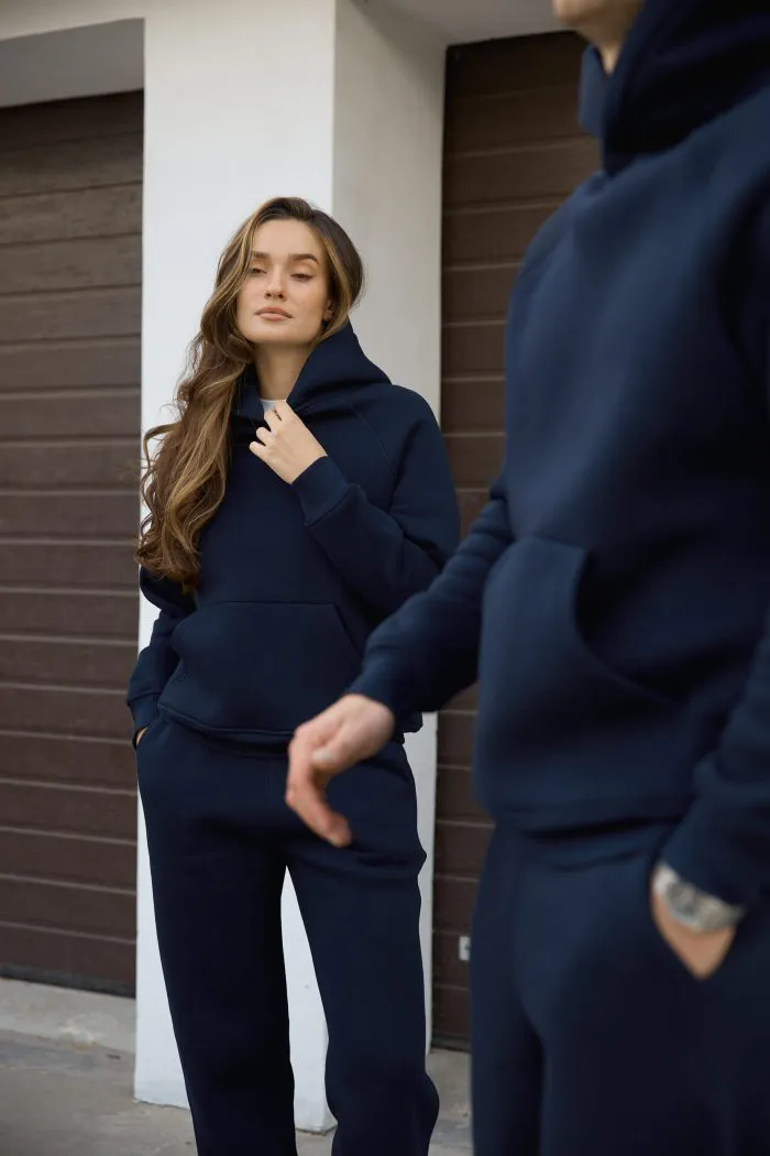 Парні костюми реглан з флісом темно-сині Фото - 4