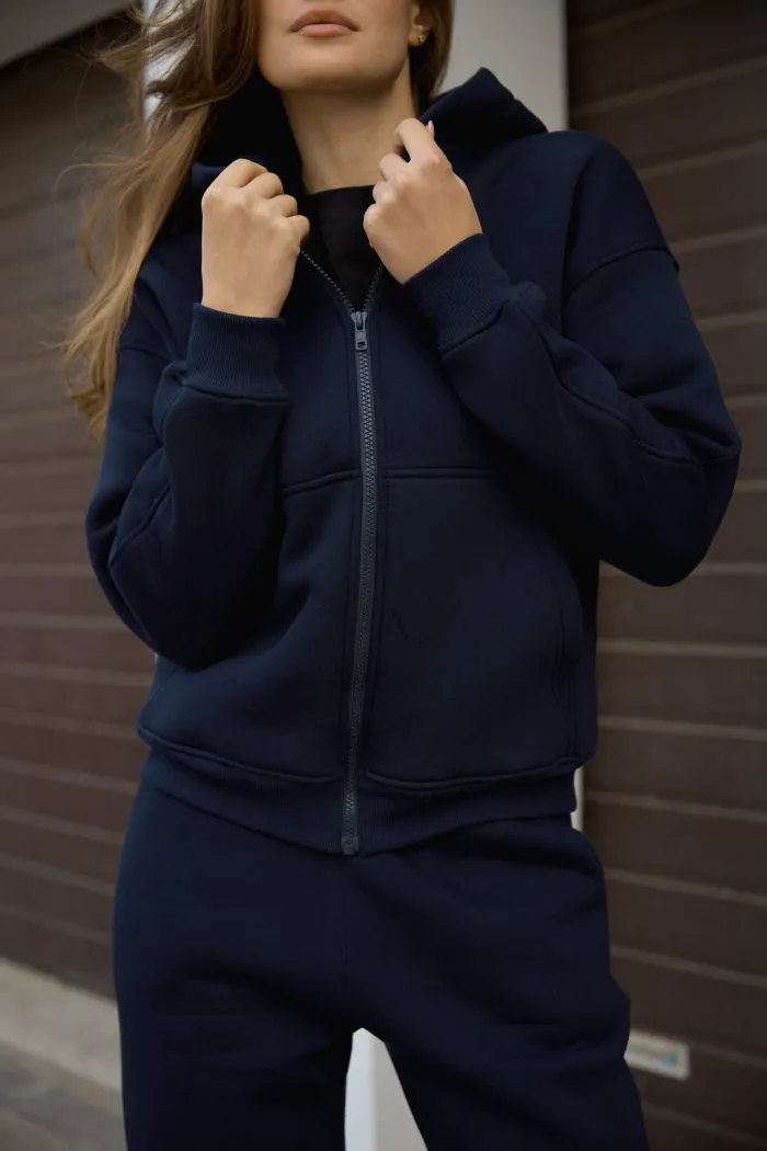 Костюм на блискавці з флісом жіночий темно-синій Фото - 3