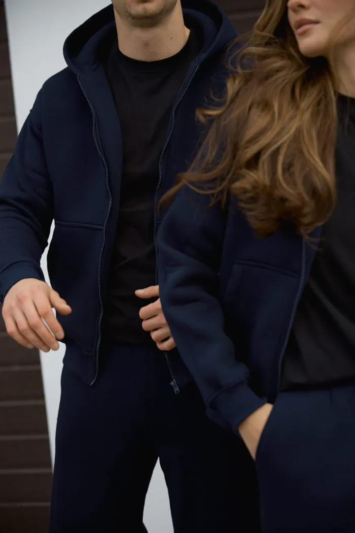 Парні костюми на блискавці з флісом темно-сині Фото - 5