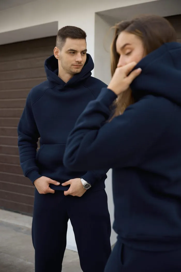 Парні костюми реглан з флісом темно-сині Фото - 2