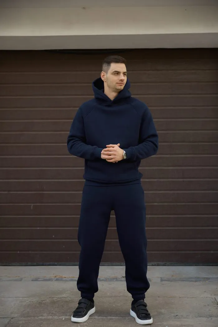 Костюм реглан з флісом чоловічий темно-синій Фото - 1