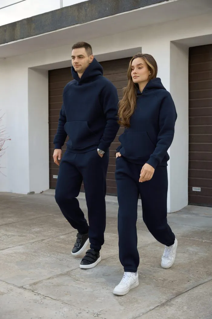 Парні костюми реглан з флісом темно-сині Фото - 5