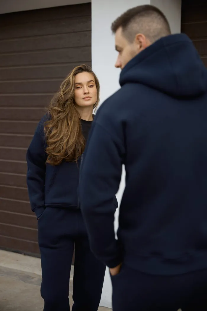 Парні костюми на блискавці з флісом темно-сині Фото - 4