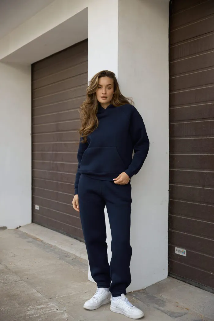 Костюм реглан з флісом жіночий темно-синій Фото - 1