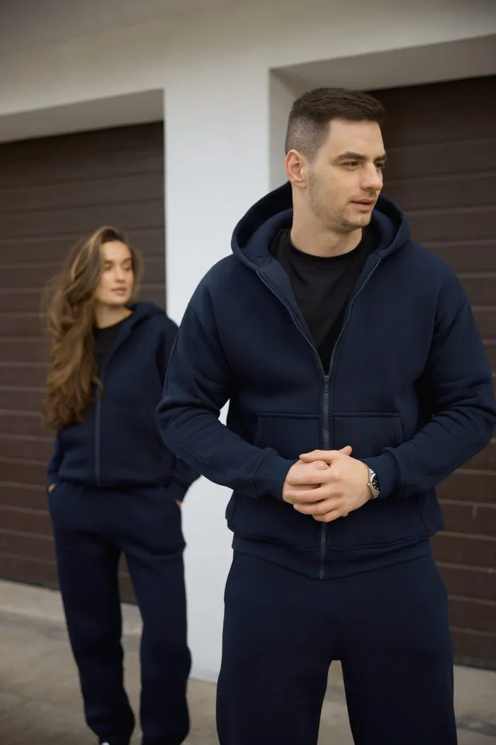 Парні костюми на блискавці з флісом темно-сині Фото - 2