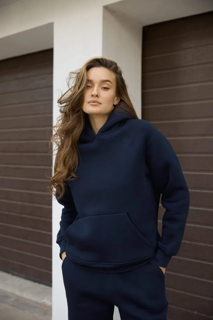 Костюм реглан з флісом жіночий темно-синій Фото - 4