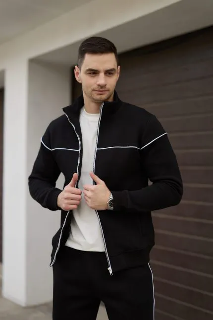 Костюм з лампасом на флісі чоловічий чорний