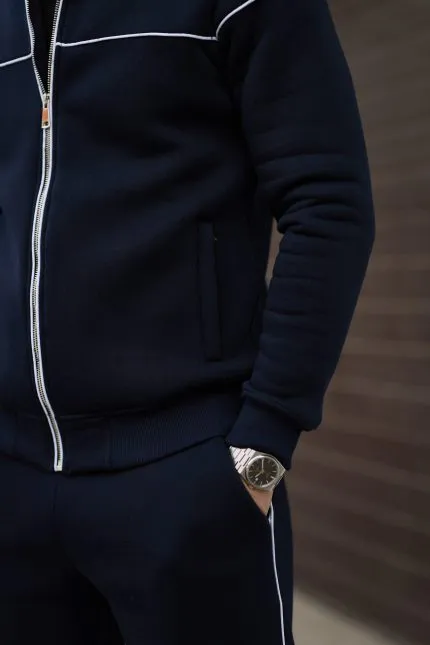 Костюм з лампасом на флісі чоловічий темно-синій