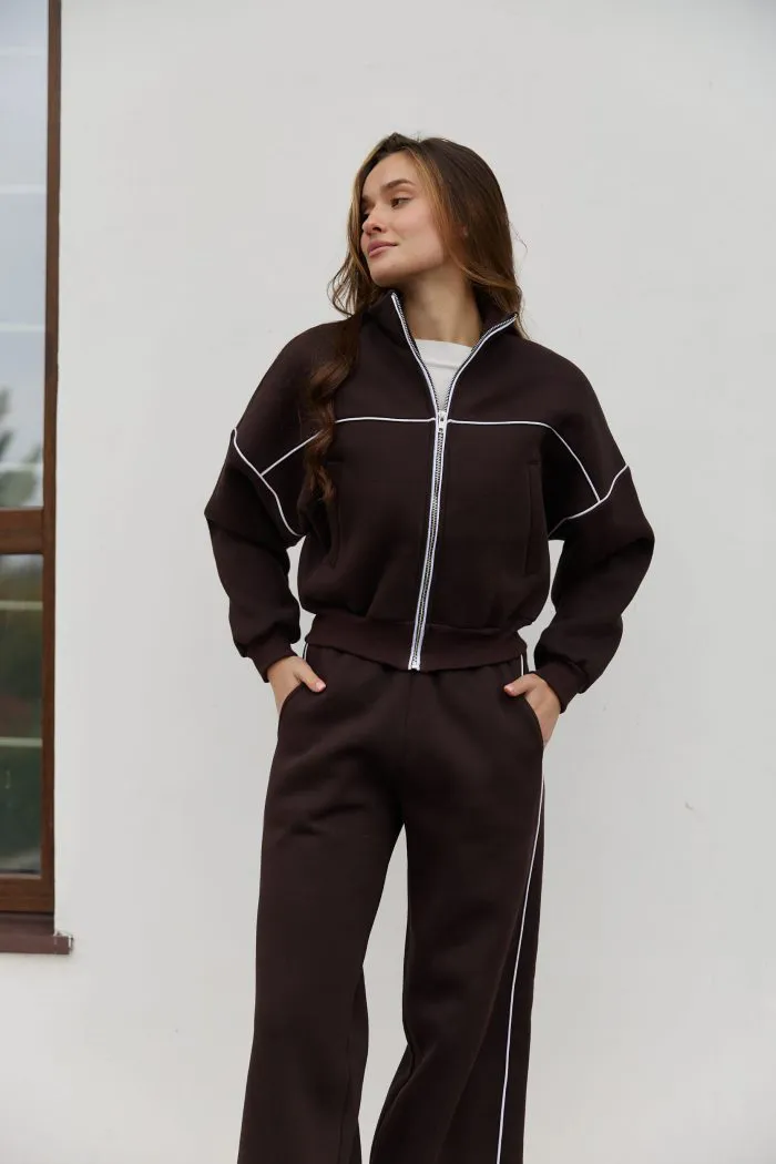 Костюм лампас на флісі жіночий шоколад Фото - 4