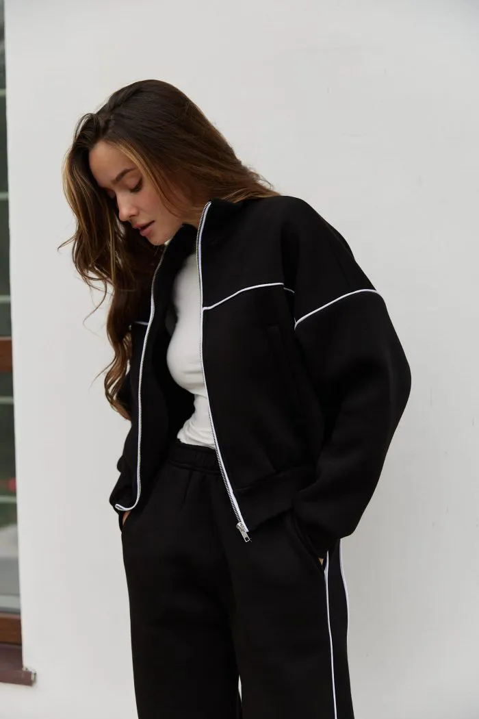 Костюм лампас на флісі жіночий чорний Фото - 3