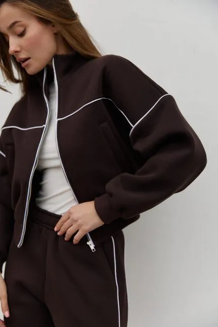 Костюм лампас на флісі жіночий шоколад