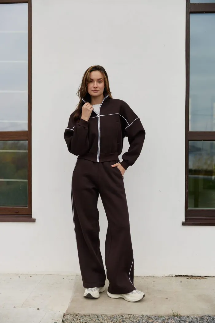 Костюм лампас на флісі жіночий шоколад Фото - 1