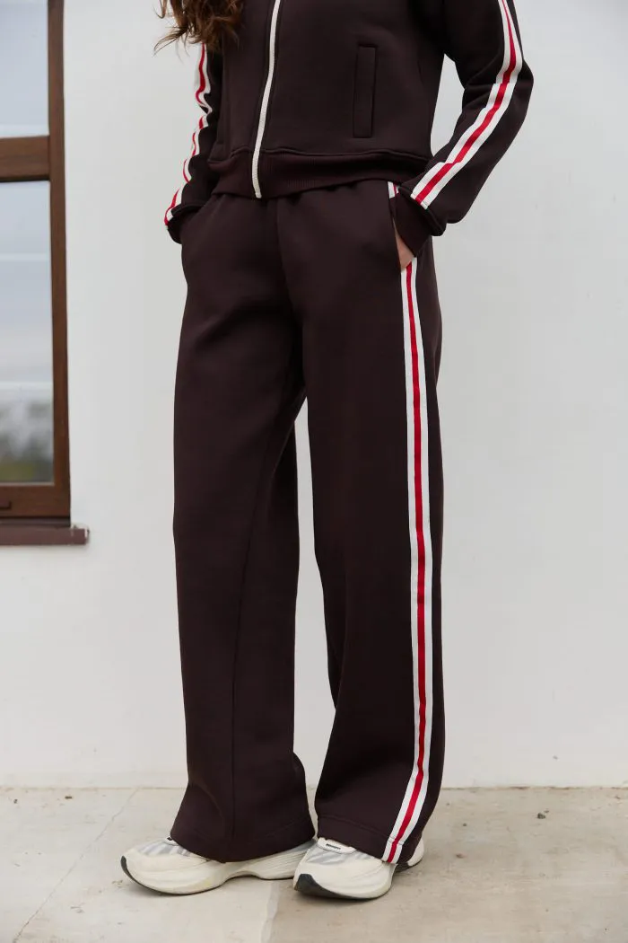 Костюм з кантом на флісі жіночий шоколад Фото - 3