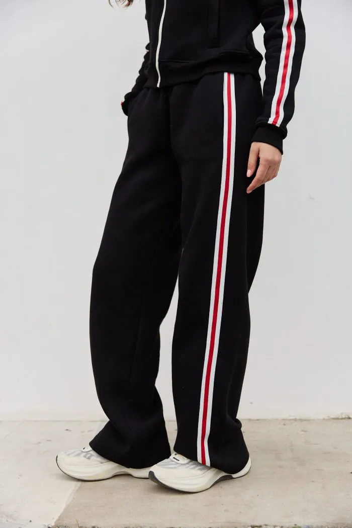 Костюм з кантом на флісі жіночий чорний Фото - 3