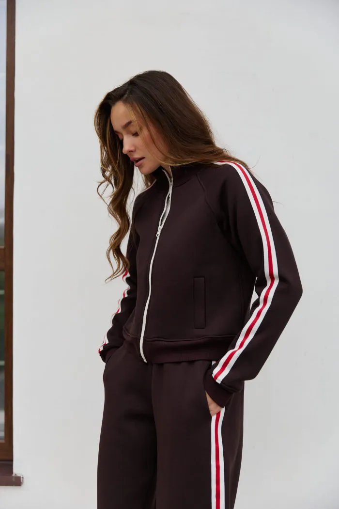 Костюм з кантом на флісі жіночий шоколад Фото - 5