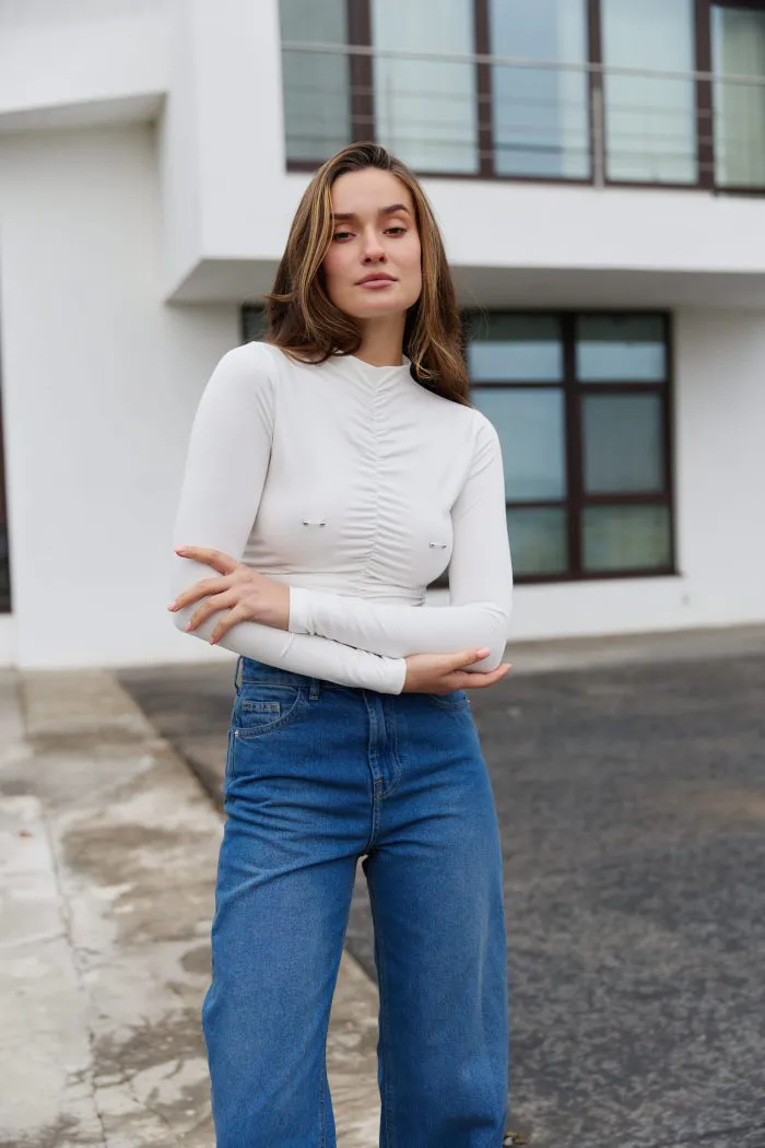 Лонгслів з пірсингом молочний Фото - 3