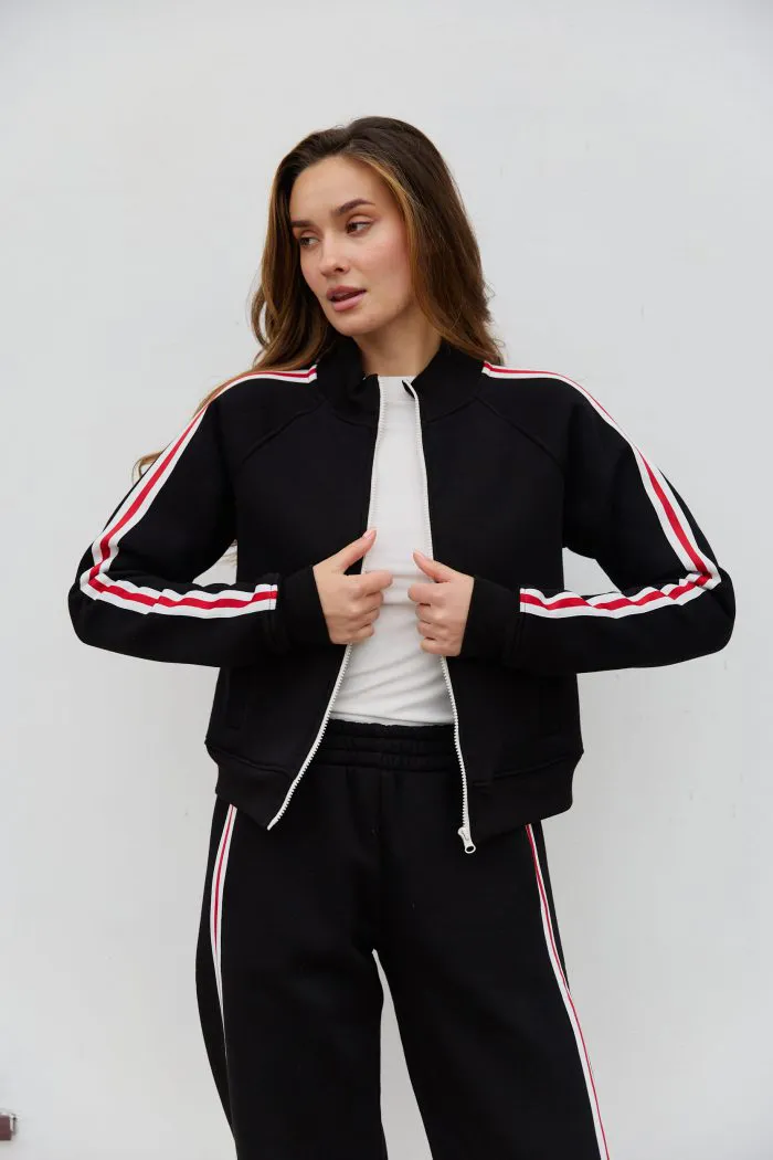 Костюм з кантом на флісі жіночий чорний Фото - 2