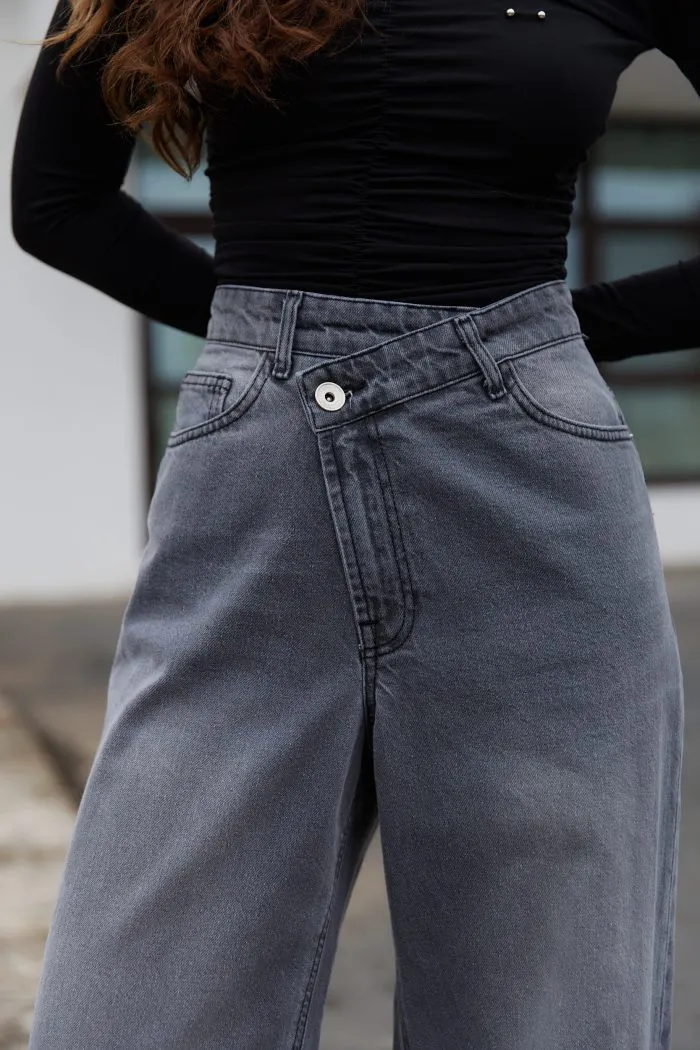 Джинси зі спущеним поясом жіночі графіт Фото - 3