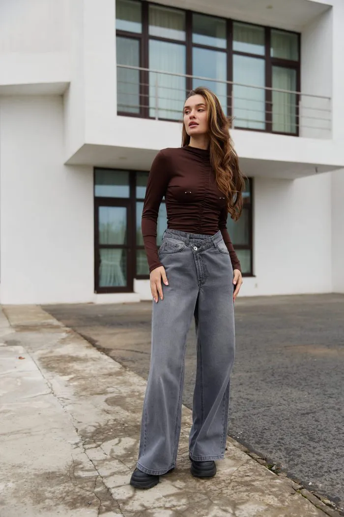 Лонгслів з пірсингом шоколад Фото - 3