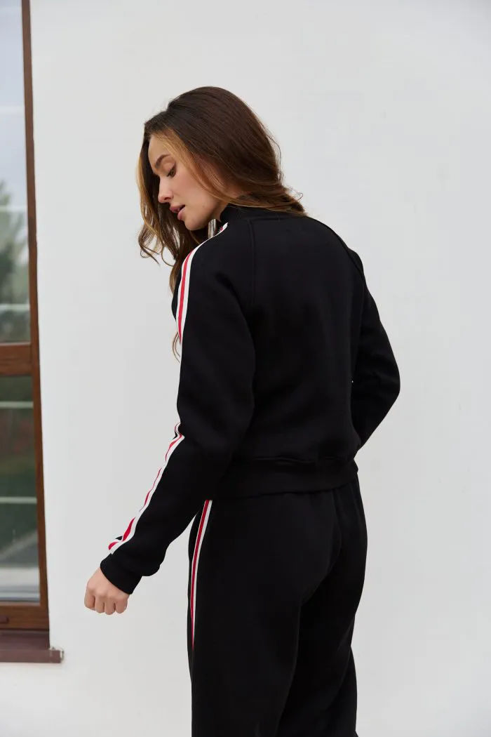 Костюм з кантом на флісі жіночий чорний Фото - 5