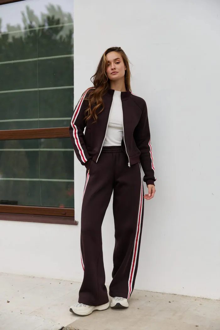 Костюм з кантом на флісі жіночий шоколад Фото - 1