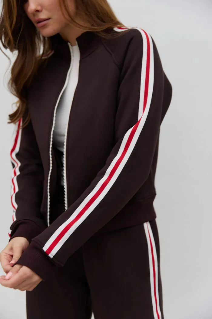 Костюм з кантом на флісі жіночий шоколад Фото - 2