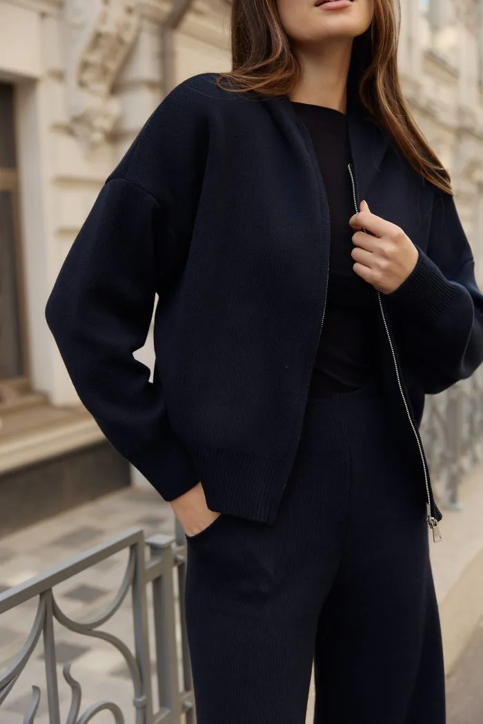 Костюм в’язаний з капюшоном жіночий синій Фото - 5