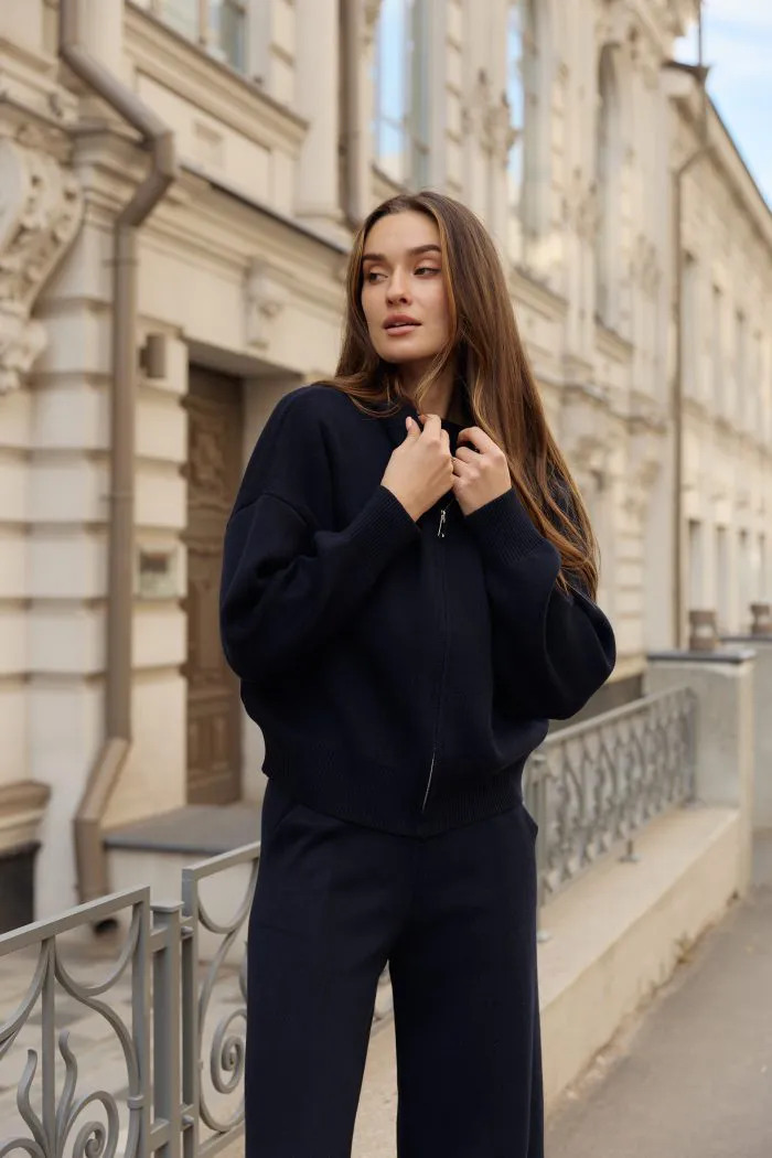 Костюм в’язаний з капюшоном жіночий синій Фото - 3
