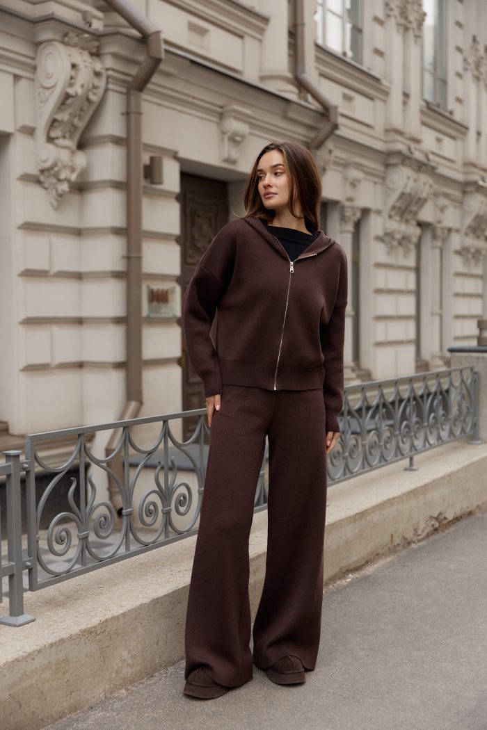 IMG_0139 Костюм в’язаний з капюшоном жіночий шоколад Фото - 1