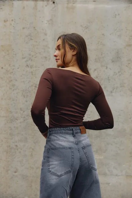 Лонгслів skims з необробленим горлом жіночий шоколад