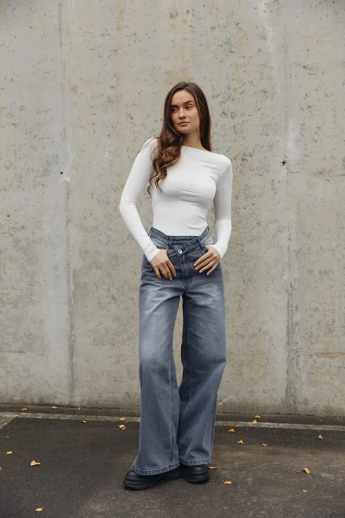 Лонгслів skims з необробленим горлом жіночий молочний Фото - 3