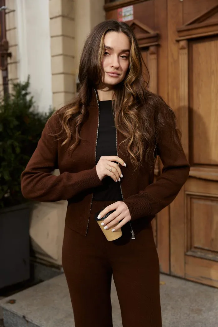 Костюм вʼязаний на блискавці жіночий шоколад Фото - 4