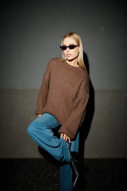 Вʼязаний светр oversize жіночий шоколад