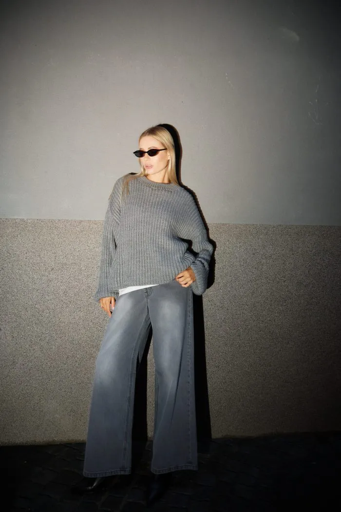 Вʼязаний светр oversize жіночий сірий Фото - 5