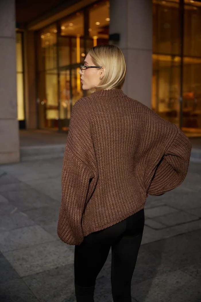 Вʼязаний светр oversize на блискавці жіночий шоколад Фото - 4